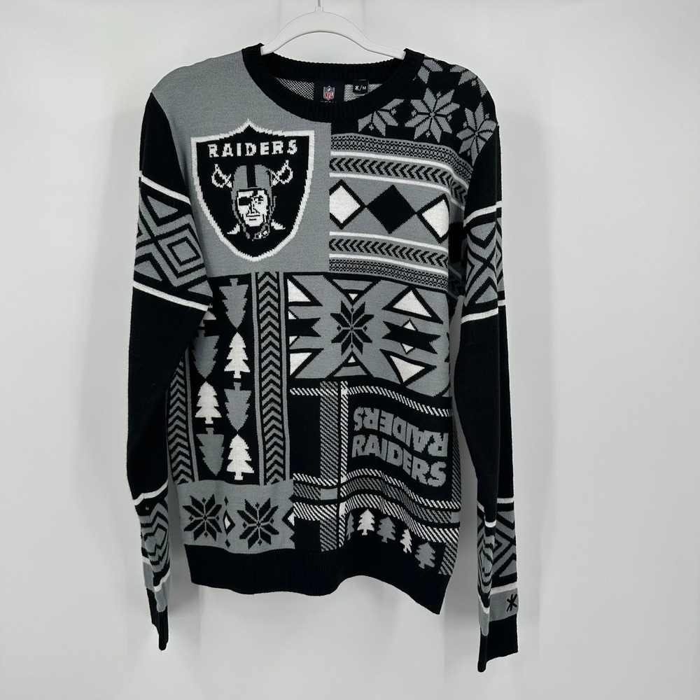 NFL Team Apparel Oakland Raiders Mens Ugly Christmas Sweater Sz M Fan Las Vegas